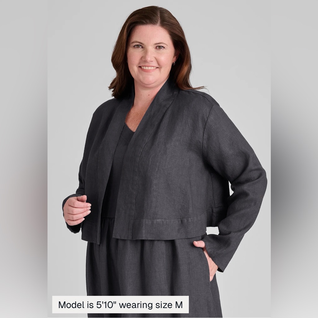 Flax Cropped Linen Cardigan In Charcoal